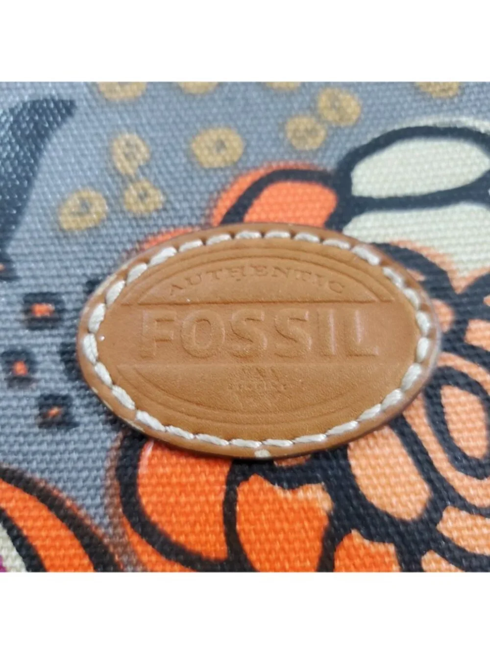 FOSSIL Key-Per Gray Floral Makeup Zip Pouch Bag Coated Canvas Cosmetic Travel